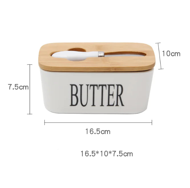Bamboo Lid Ceramic Knife Butter Storage Container