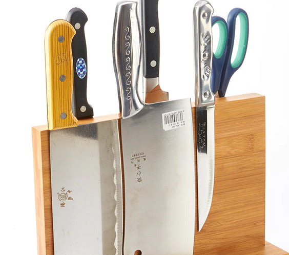 Bamboo Magnetic Knife Holder with Wooden Base