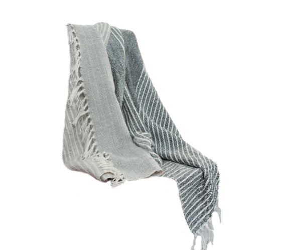 Gray and White Woven Recycled PET Polyester Throw Blanket with Tassels-2