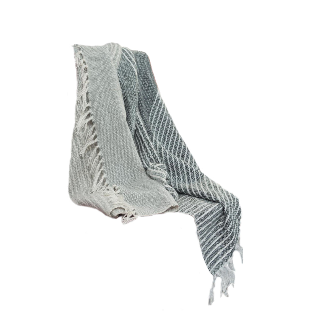 Gray and White Woven Recycled PET Polyester Throw Blanket with Tassels-2