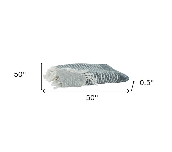 Gray and White Woven Recycled PET Polyester Throw Blanket with Tassels-6