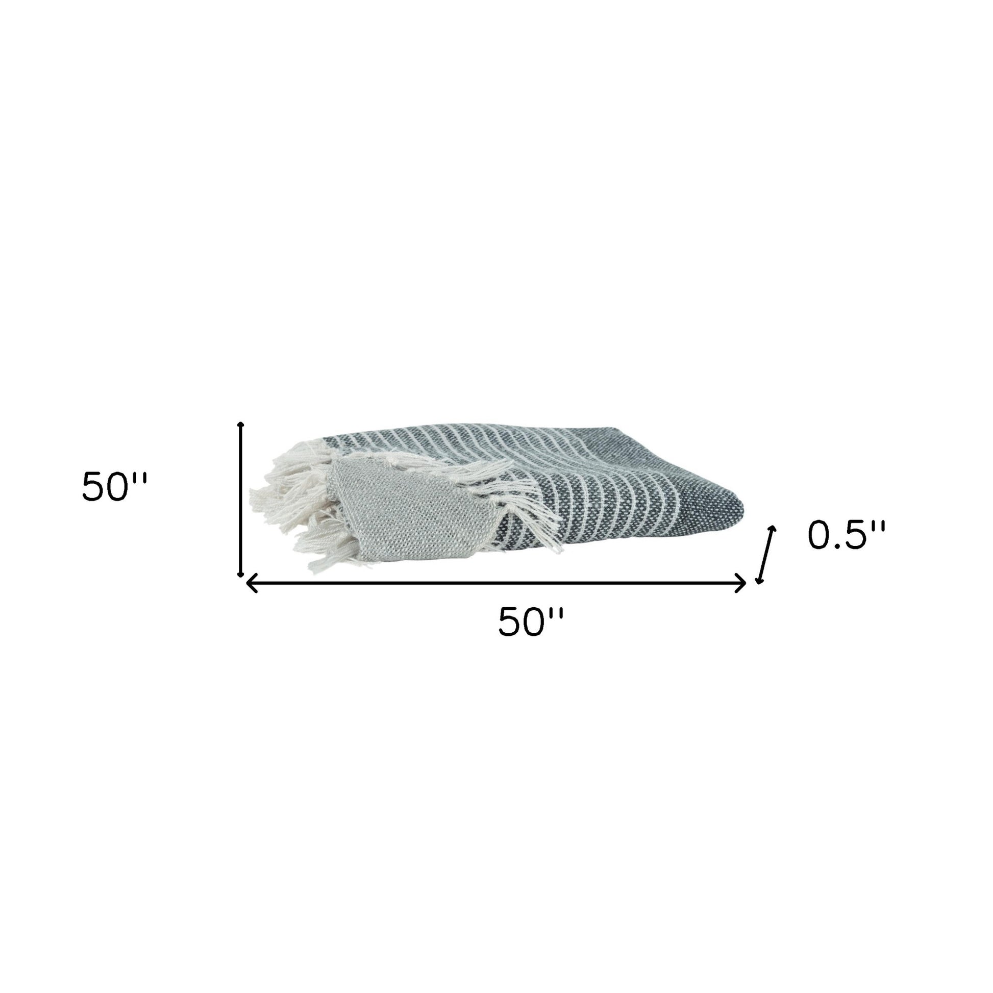 Gray and White Woven Recycled PET Polyester Throw Blanket with Tassels-6