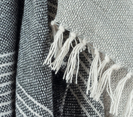 Gray and White Woven Recycled PET Polyester Throw Blanket with Tassels-5