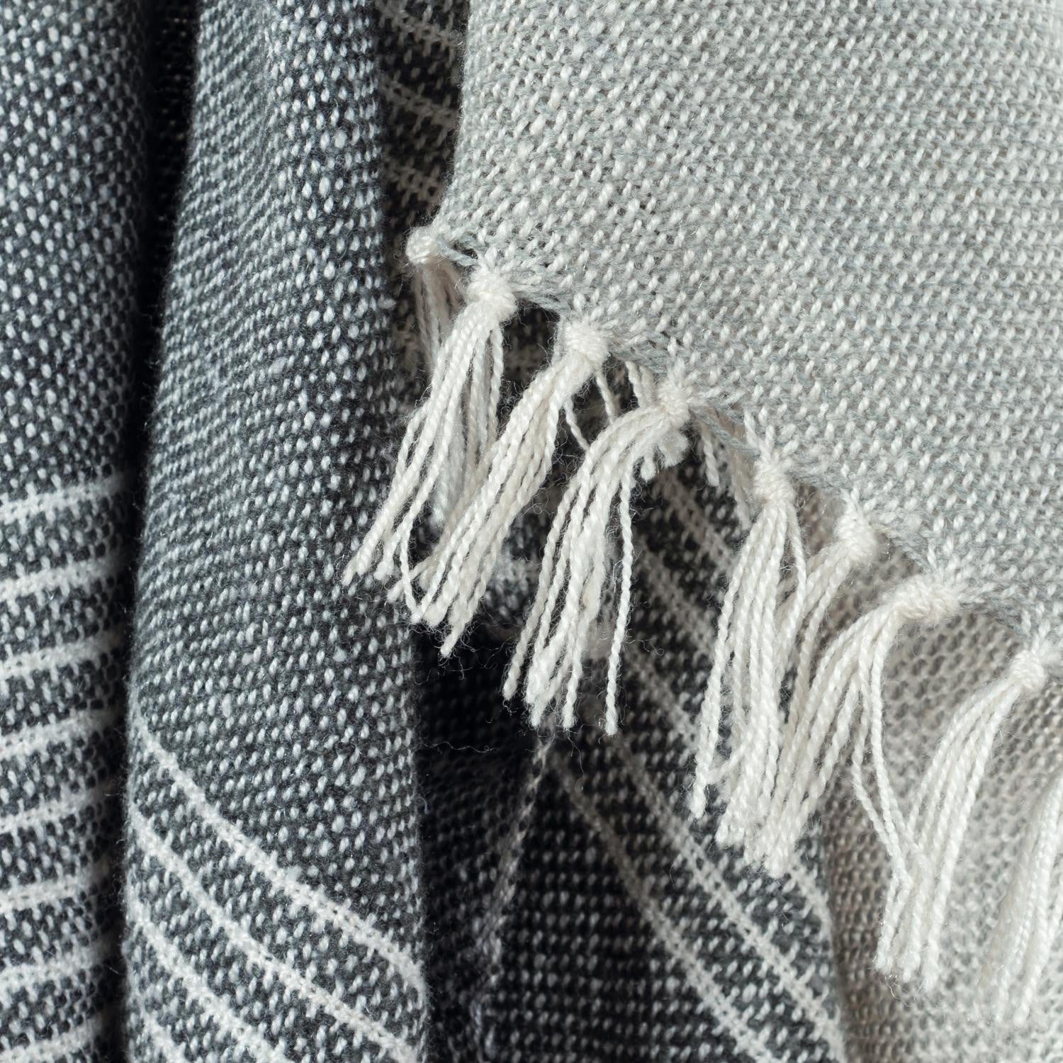Gray and White Woven Recycled PET Polyester Throw Blanket with Tassels-5