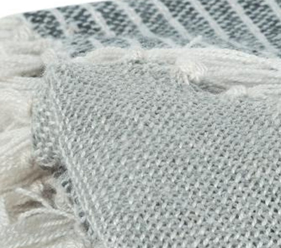 Gray and White Woven Recycled PET Polyester Throw Blanket with Tassels-3