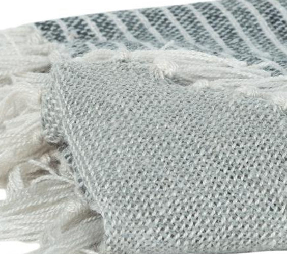 Gray and White Woven Recycled PET Polyester Throw Blanket with Tassels-4