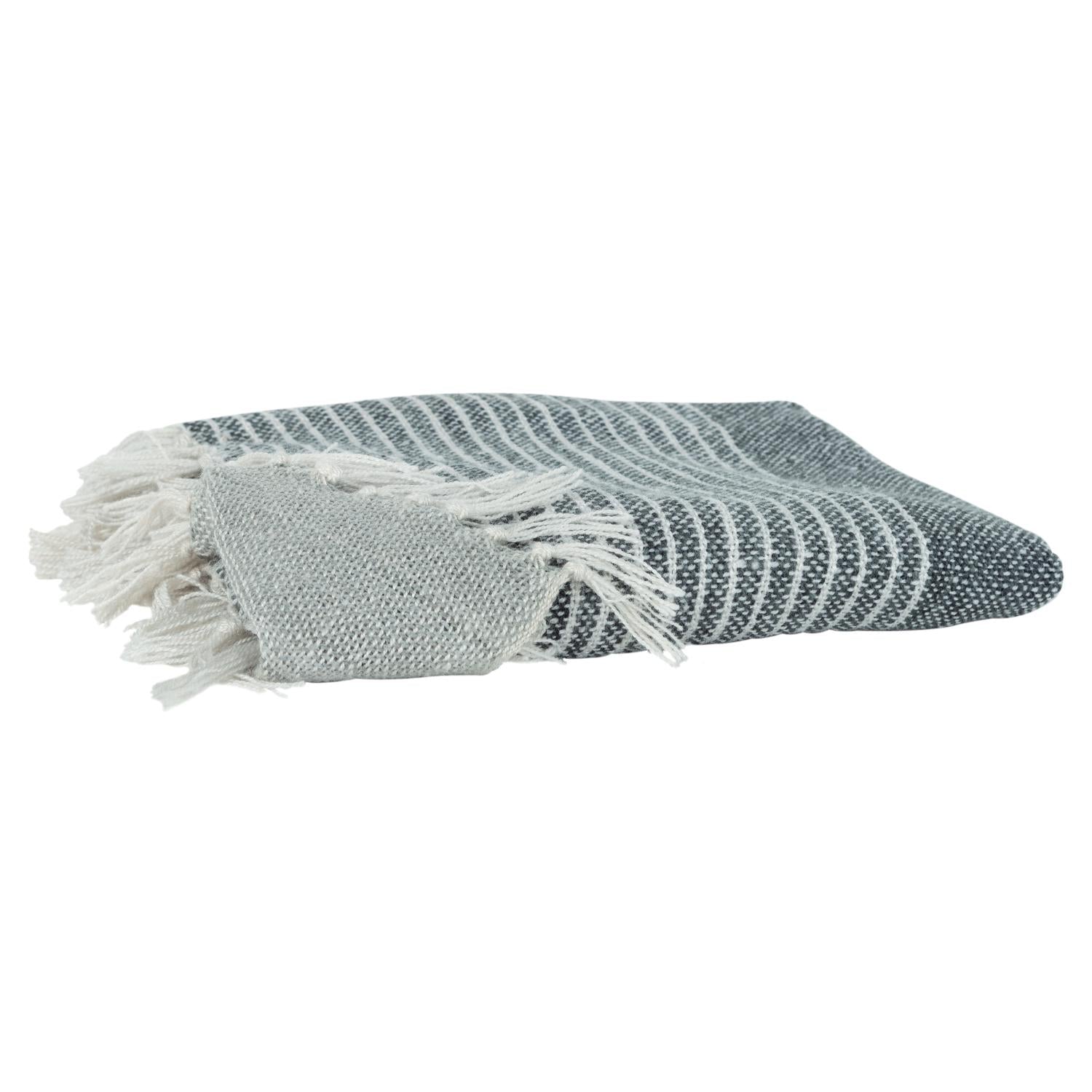 Gray and White Woven Recycled PET Polyester Throw Blanket with Tassels-0