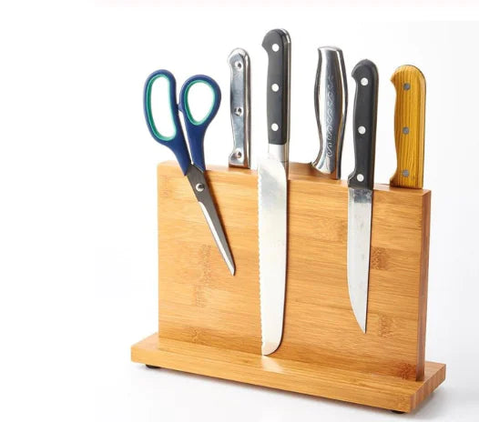 Bamboo Magnetic Knife Holder with Wooden Base
