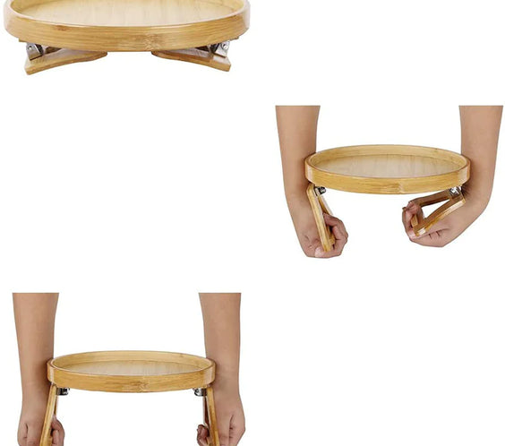 Foldable Round Bamboo Storage Tray with Legs