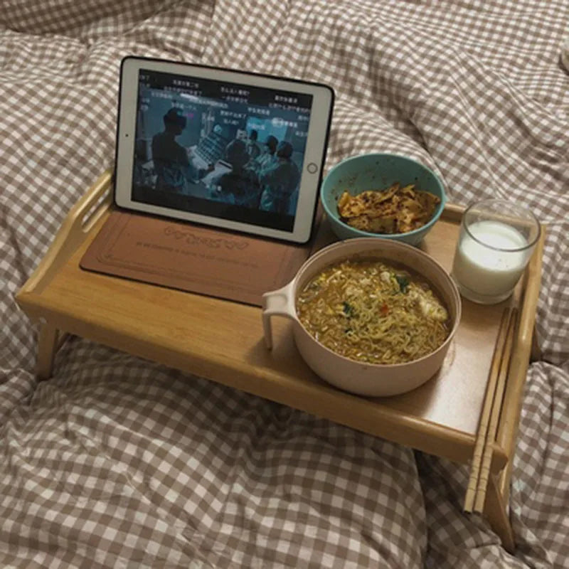 Foldable Laptop Stand & Breakfast Tray - Cozy Bedroom Desk-3