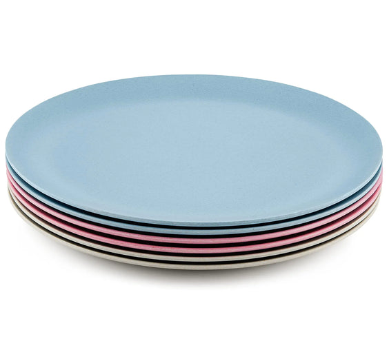Bamboo Plates - Set of 6-8 Inch Bamboo Kids Plates and Baby Plates - Bamboo Dinnerware for Children & Adults - BPA Free Dishwasher Safe Kids Dishes - Stackable Reusable Small Bamboo Toddler Plates