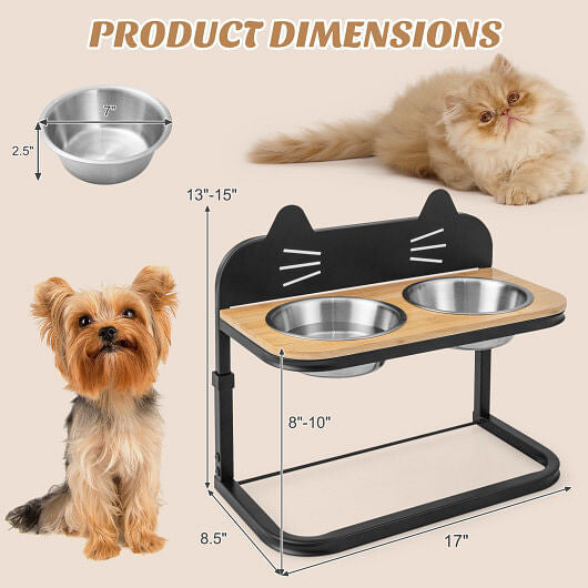 Elevated Pet Feeder with 2 Stainless Steel Bowls for Cats and Small and Medium Dogs-2