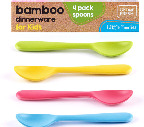 GET FRESH Bamboo Kids Spoons Set – 4-pack Reusable Bamboo Fiber Kids Spoons for Everyday Use – Large Bamboo Kids Cutlery for Daily Mealtime – Colorful Bamboo Utensils for Toddlers and School Children
