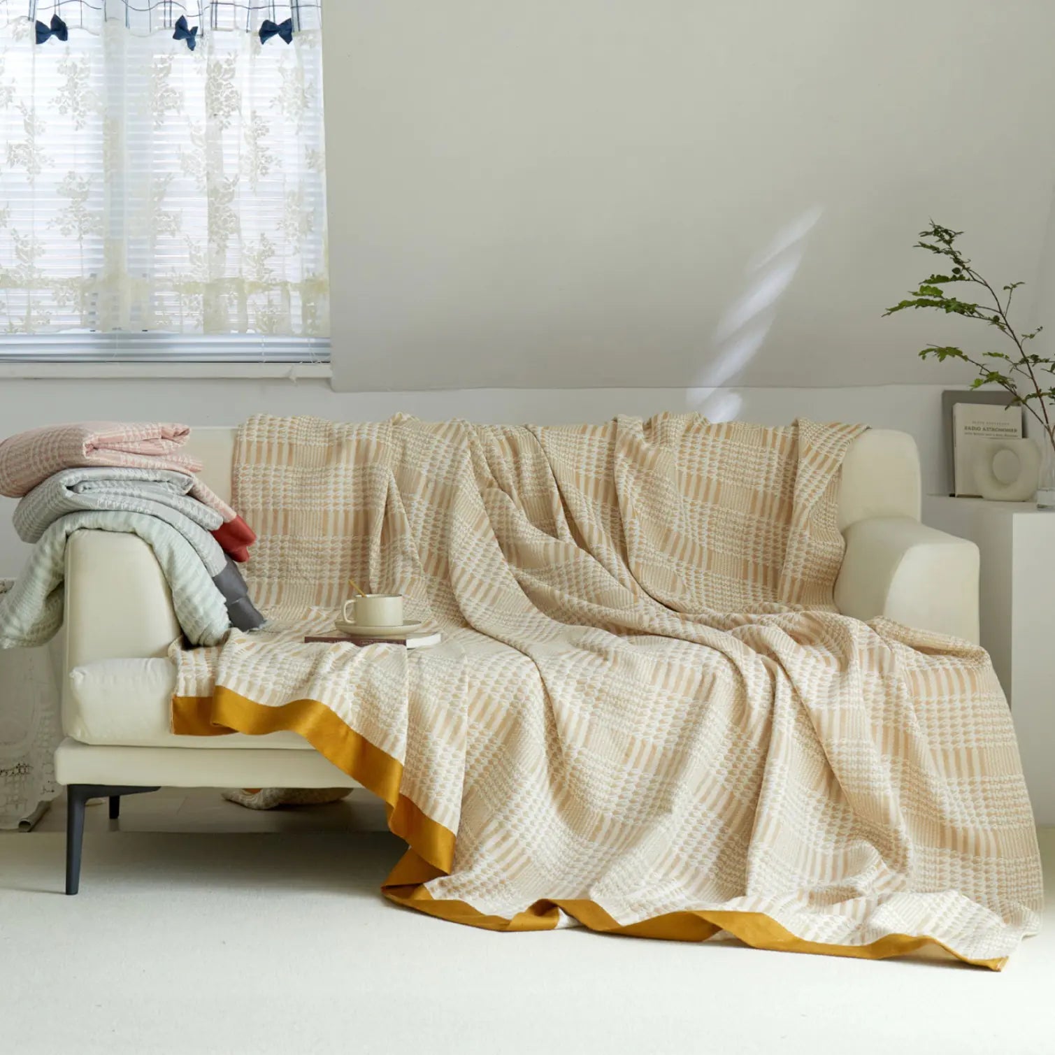 New Tassel Bamboo Fiber Towel Blanket with Jacquard Design