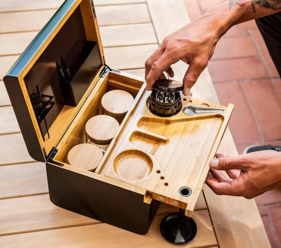 Removable Tray Bamboo Storage Box