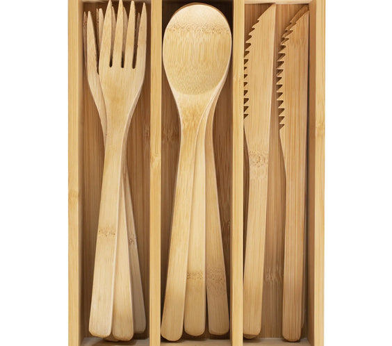 Totally Bamboo 12-Piece Reusable Bamboo Flatware Set with Portable Storage Case Dishwasher Safe