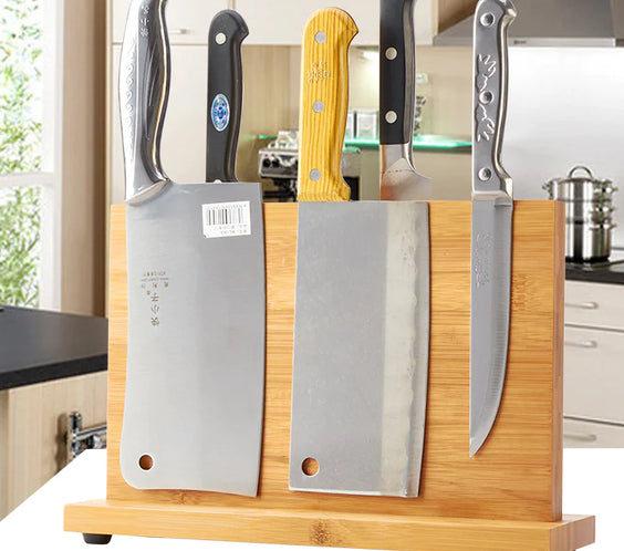 Bamboo Magnetic Knife Holder with Wooden Base