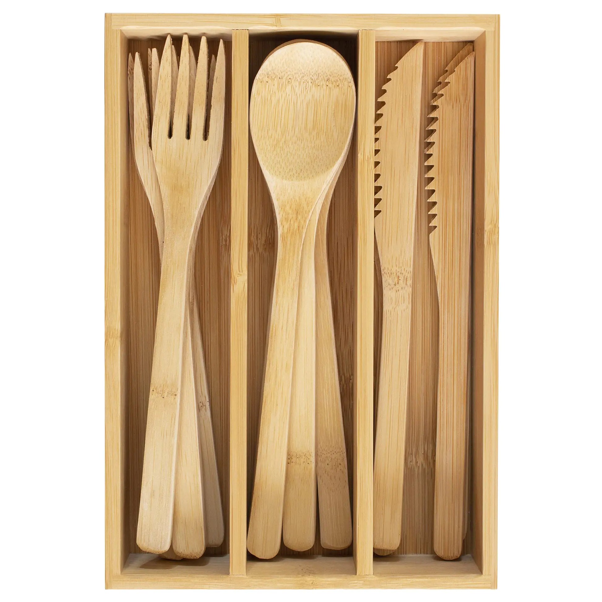 Totally Bamboo 12-Piece Reusable Bamboo Flatware Set with Portable Storage Case Dishwasher Safe