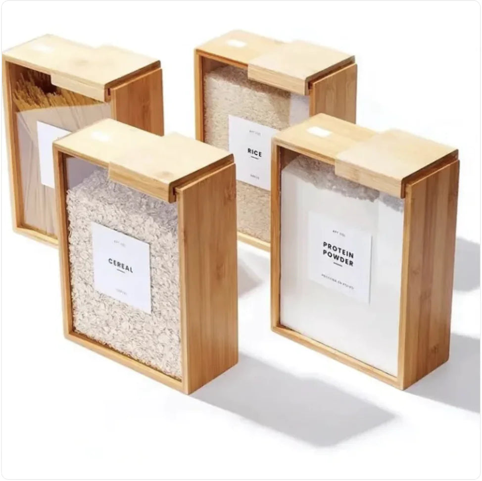 Bamboo Sliding Lid Grain Storage Box