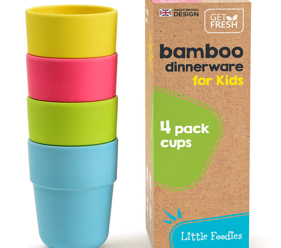 Bamboo Kids Cups 4 Pack Set Stackable Bamboo Drinking Cups Bamboo Kids Dinnerware Set Bamboo Toddler Cups Dishwasher Safe and Stackable