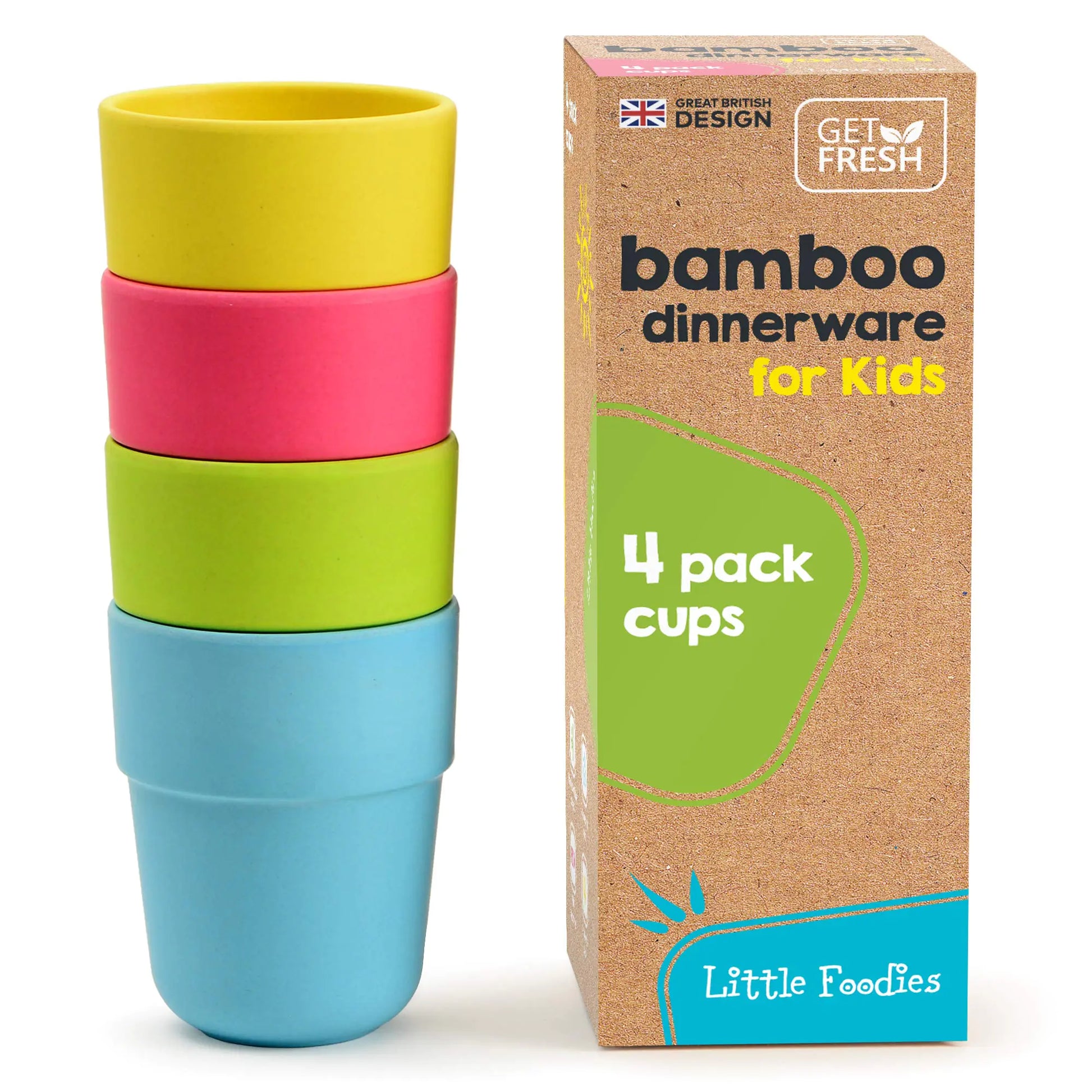 Bamboo Kids Cups 4 Pack Set Stackable Bamboo Drinking Cups Bamboo Kids Dinnerware Set Bamboo Toddler Cups Dishwasher Safe and Stackable