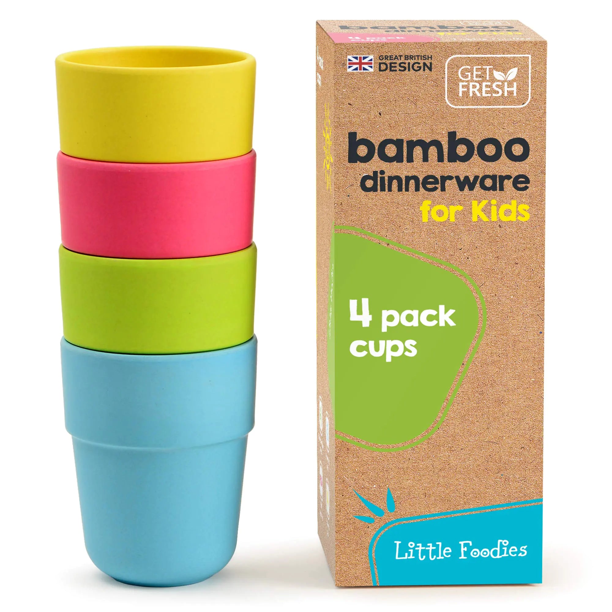 Bamboo Kids Cups 4 Pack Set Stackable Bamboo Drinking Cups Bamboo Kids Dinnerware Set Bamboo Toddler Cups Dishwasher Safe and Stackable