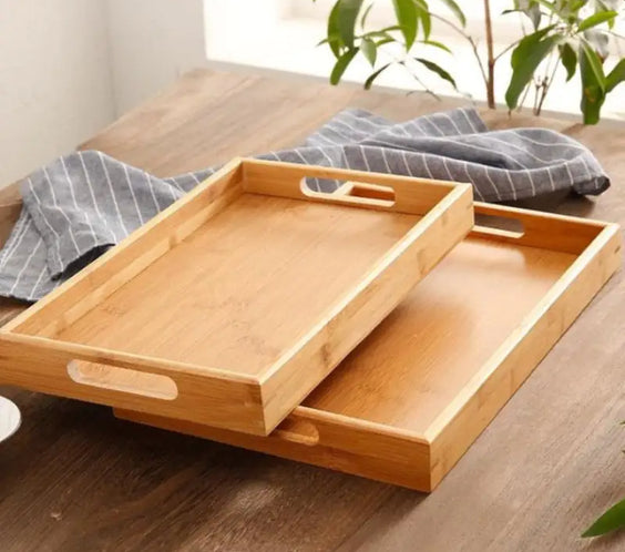 Bamboo Double Ear Rectangular Tea Set Tray